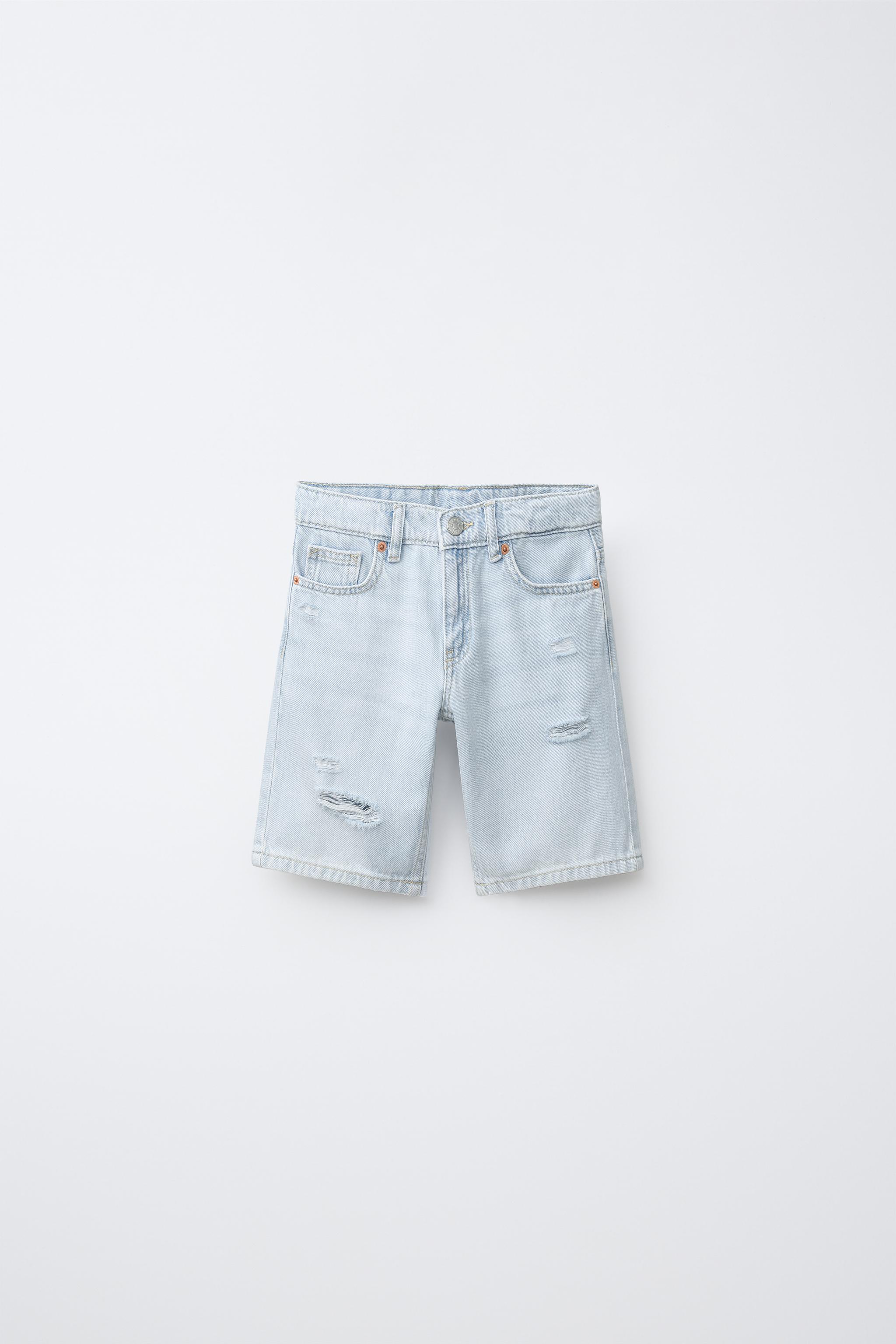 RIPPED STRAIGHT DENIM SHORTS